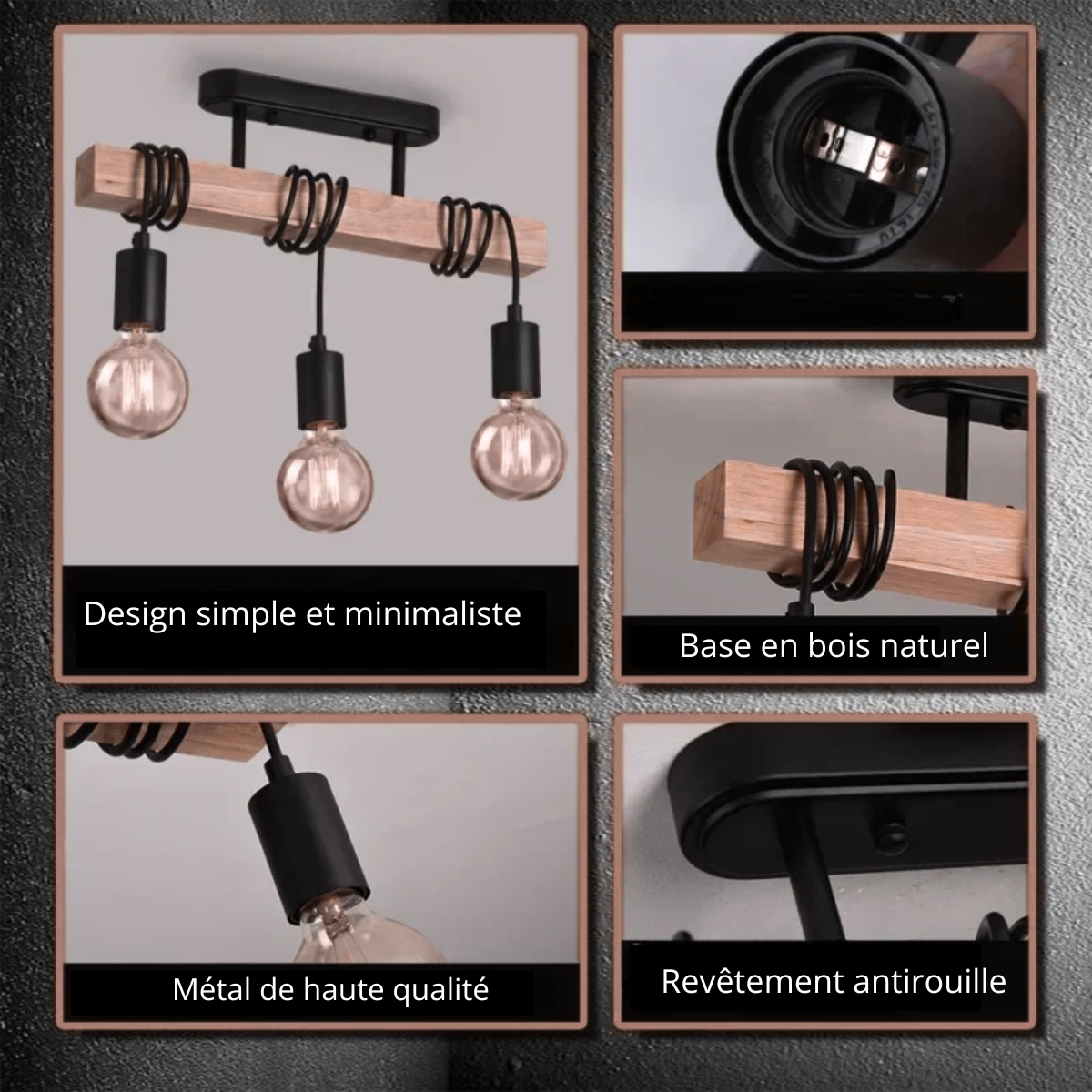 Plafonnier industriel bois - Gravitas