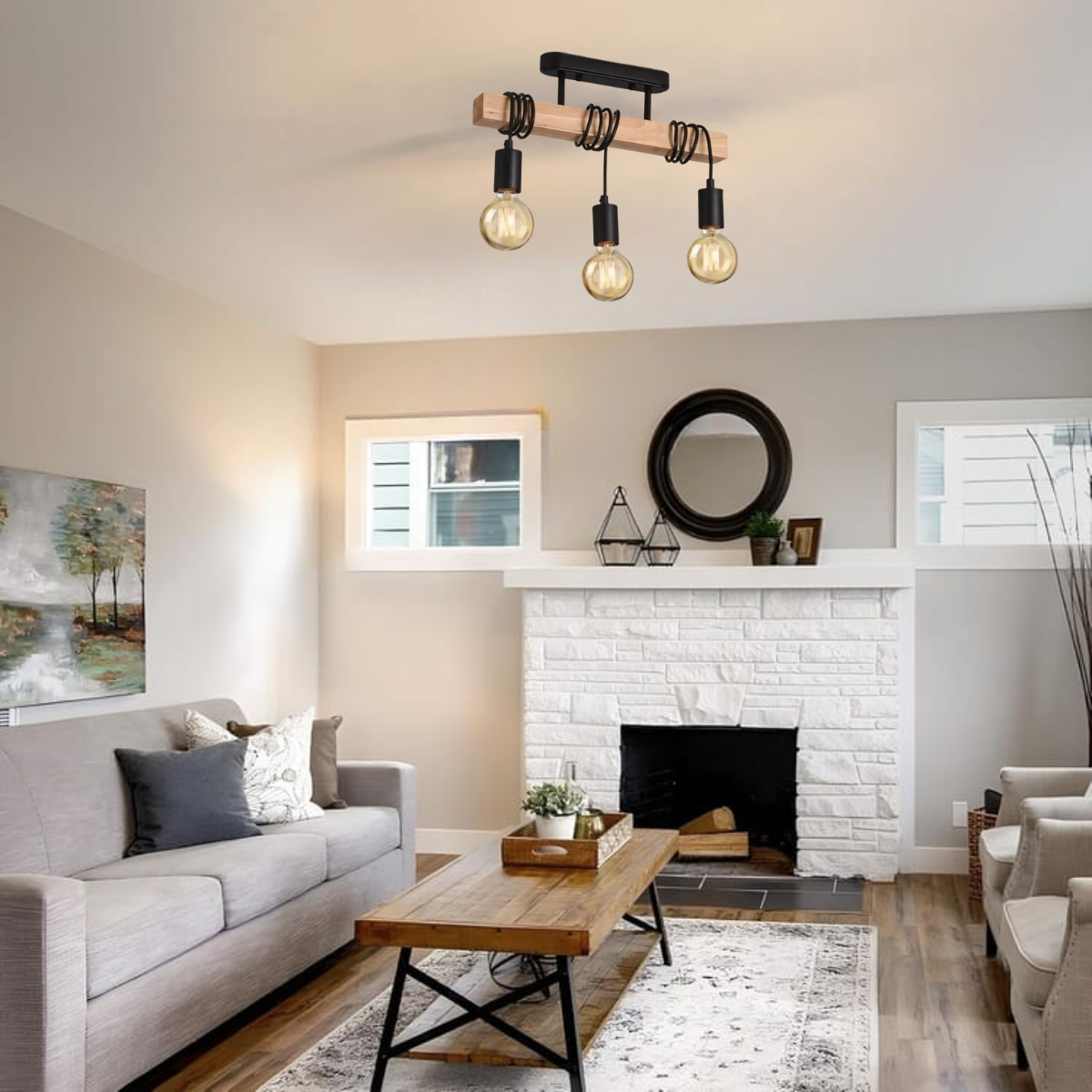 Plafonnier industriel bois - Gravitas