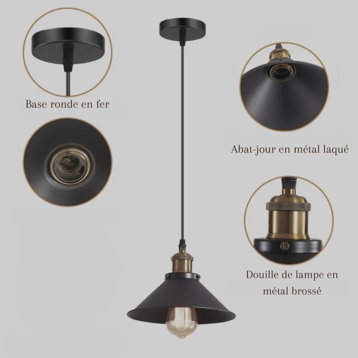 Plafonnier suspendu style industriel - Aureus