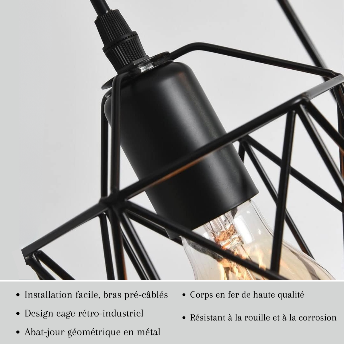 Plafonnier industriel noir en métal - Obscura