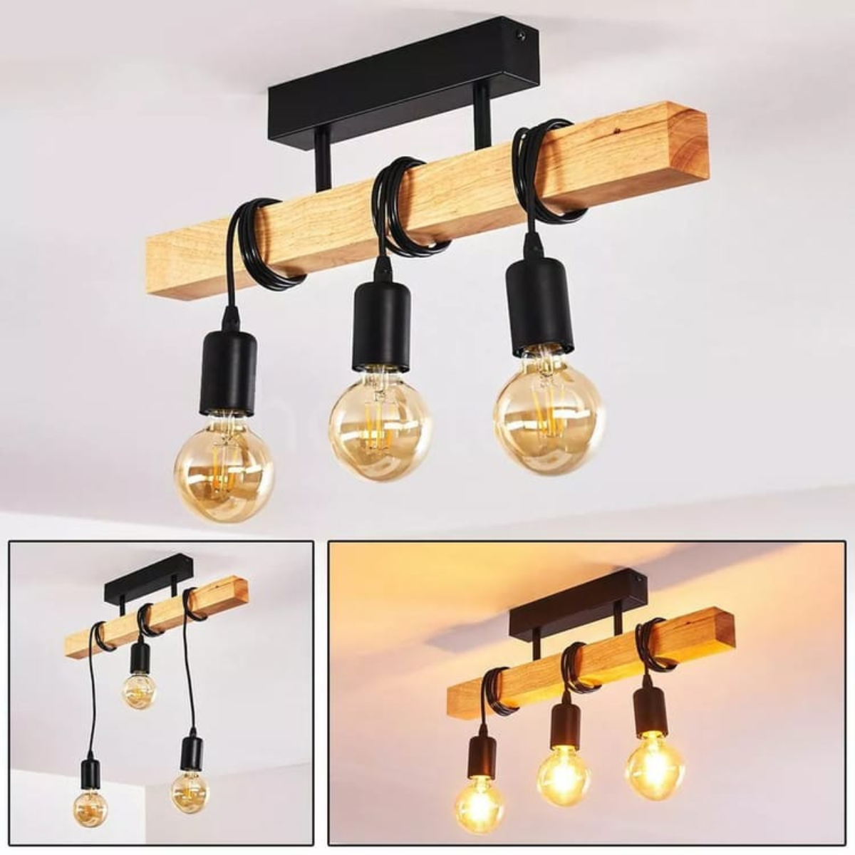 Plafonnier industriel bois - Gravitas