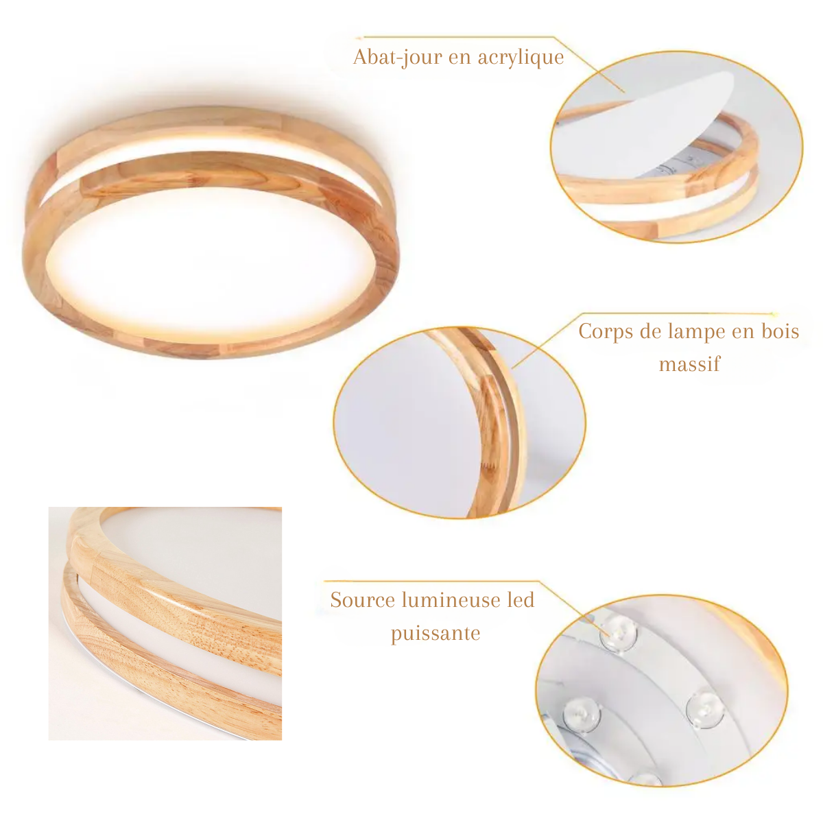 Plafonnier LED en bois - Nature